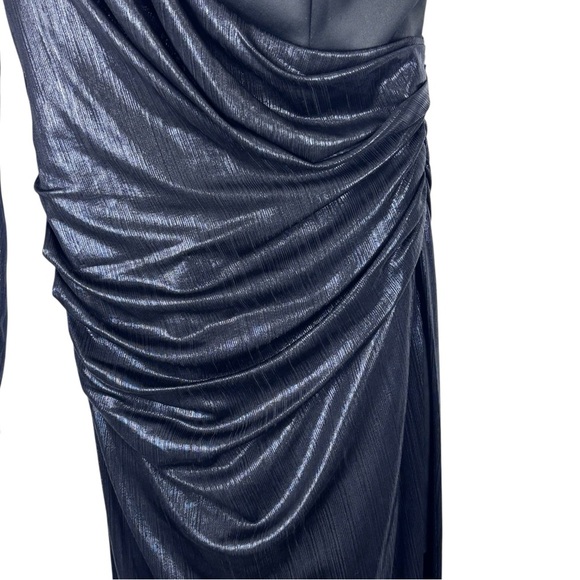 HOUSE OF CB VONA BLACK METALLIC ASYMMETRICAL ONE SHOULDER GOWN - Picture 10 of 16